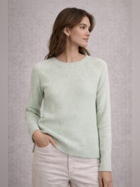 J.Crew Mint Merino Wool Waffle Textured Knit Sweater Quiet Luxury Spring Small
